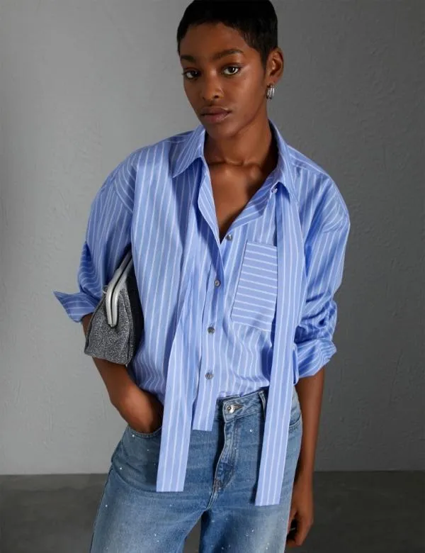 Marella Shirts Women Shirt With Removable Neckerchief Light Blue
