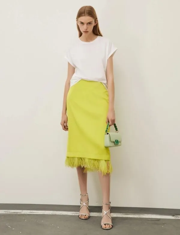 Marella Skirts Women Fringed Skirt Lime