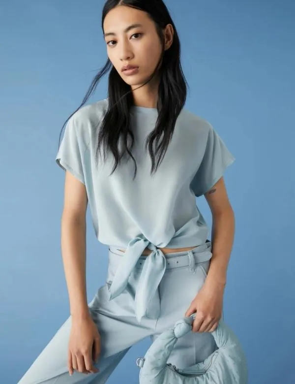 Marella Tops And TShirt Women Knotdetail Tshirt Skyblue