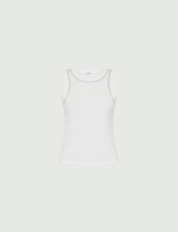 Marella Tops And TShirt Women Ribbed Top With Rhinestones Optical White