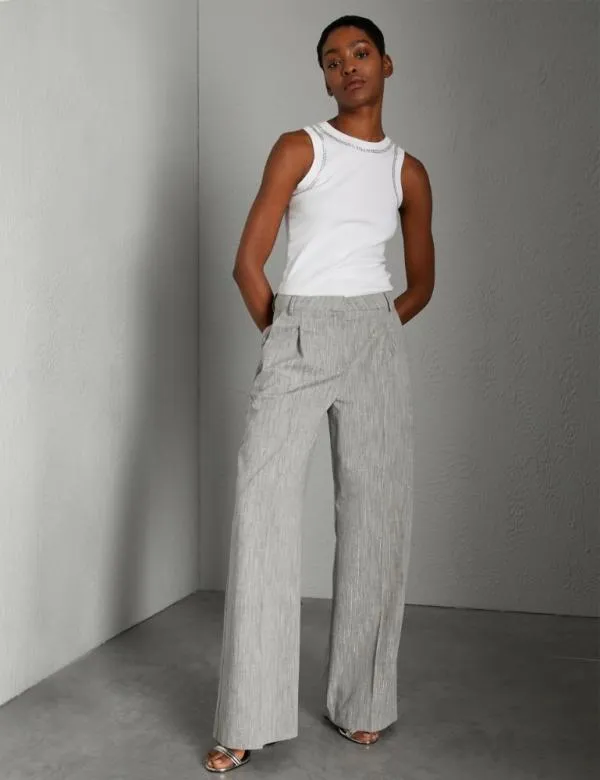 Marella Tops And TShirt Women Ribbed Top With Rhinestones Optical White
