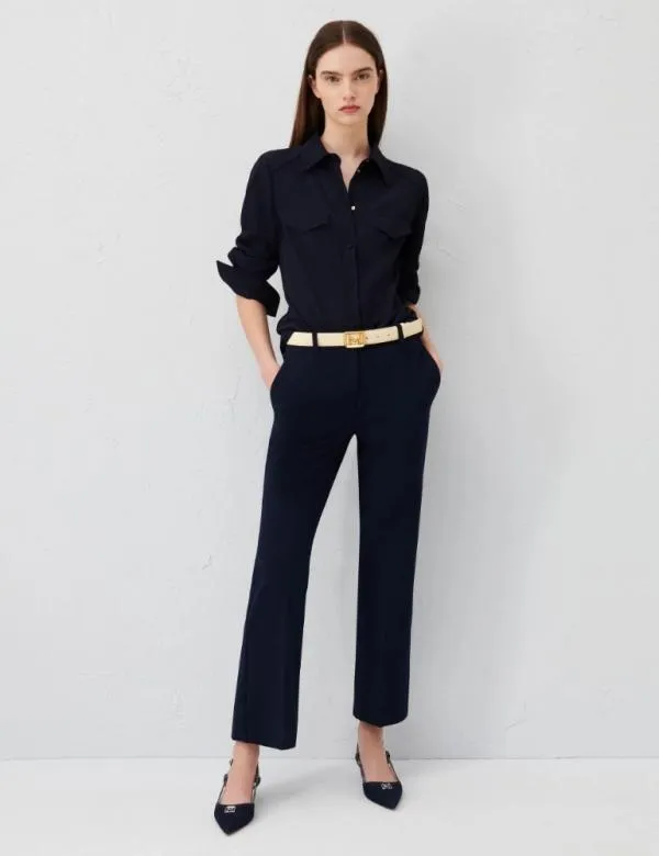 Marella Trousers Women Flared Trousers Navy