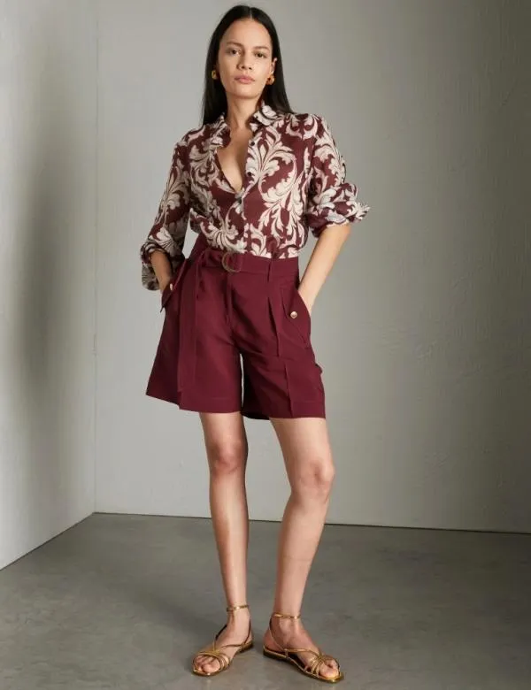 Marella Trousers Women Linenblend Shorts Bordeaux
