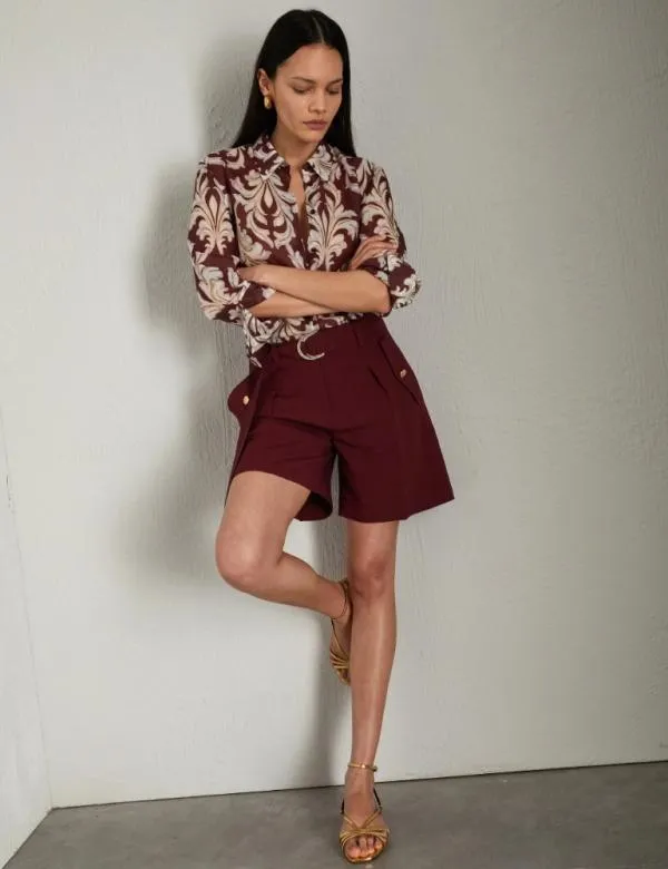 Marella Trousers Women Linenblend Shorts Bordeaux
