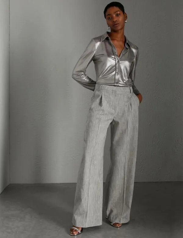 Marella Trousers Women Wideleg Melange Trousers Grey