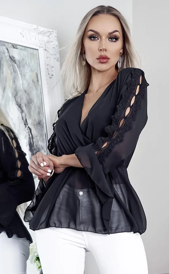 Marilyn Black Wrap Peplum Top Women Missfiga Tops