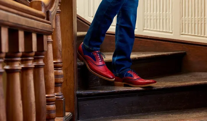 McClean 8211 Red Hand Painted Navy Suede Men Barker Shoes Mens Oxfords