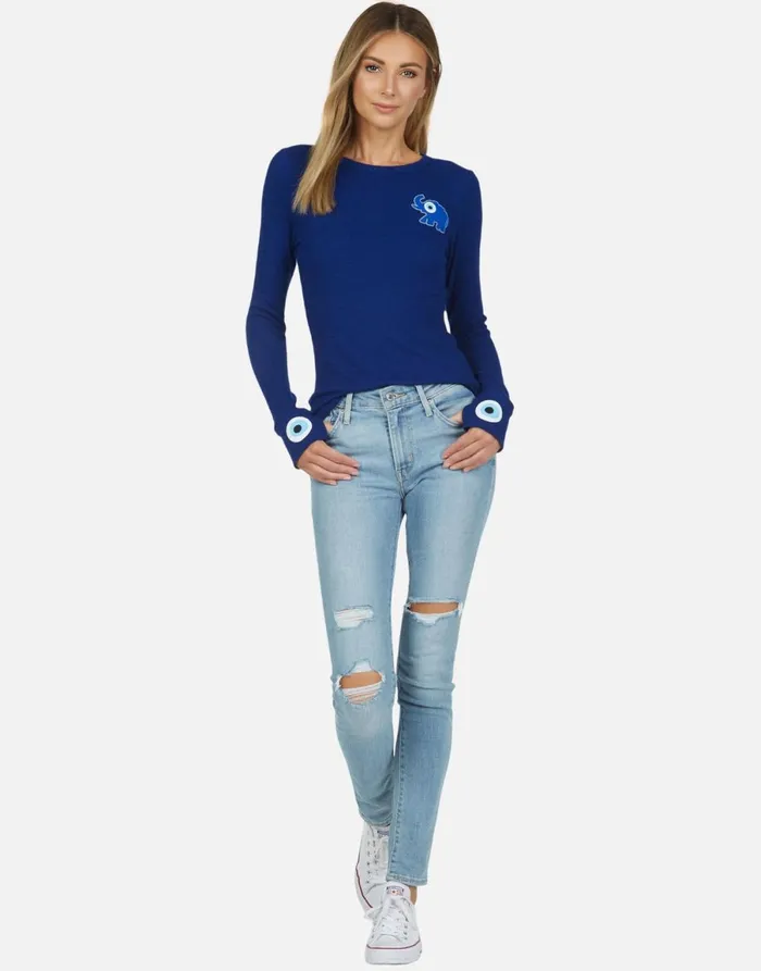 Mckinley Evil Eye Elephant Dark Blue Women039s Lauren Moshi Long Sleeve