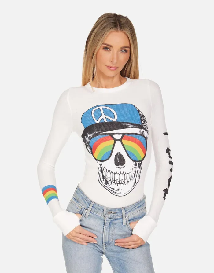 McKinley Rainbow Peace Skull Milk Women039s Lauren Moshi Long Sleeve