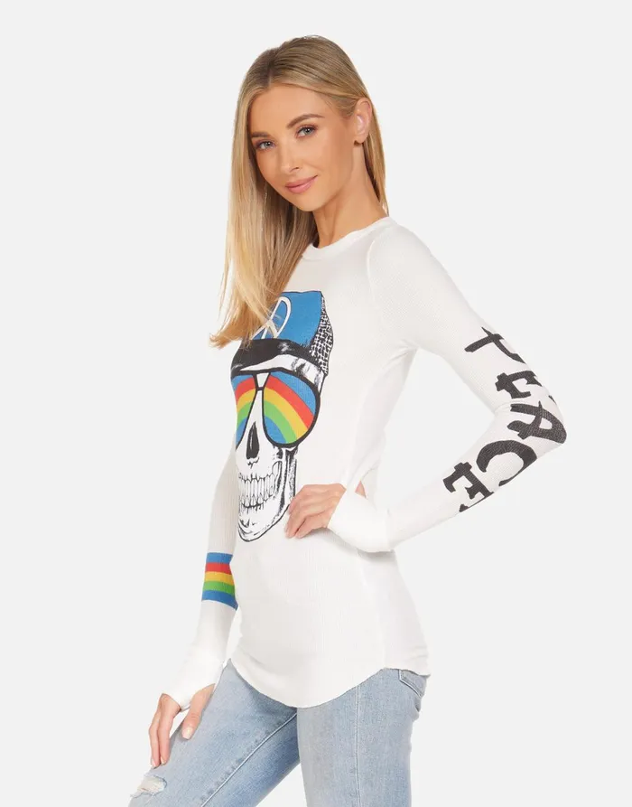 McKinley Rainbow Peace Skull Milk Women039s Lauren Moshi Long Sleeve