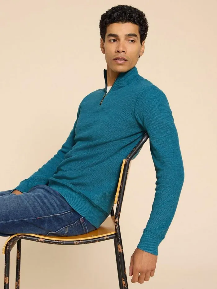 Men Attadale Funnel Neck Jumper Mid Teal White Stuff Knitwear