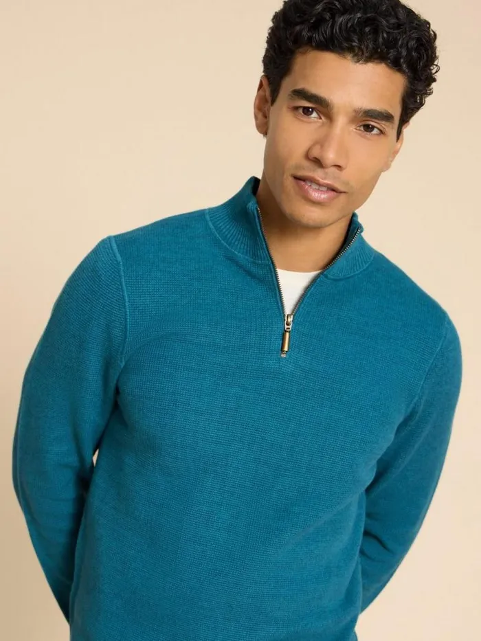Men Attadale Funnel Neck Jumper Mid Teal White Stuff Knitwear Men Attadale Funnel Neck Jumper Mid Teal White Stuff Knitwear