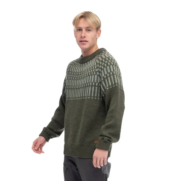 Men Bergans Of Norway Jumpers And Long Sleeves Nordmarka Merino Jumper Dark Green Mud Light Green Mud