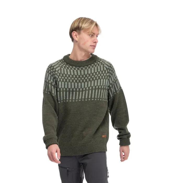Men Bergans Of Norway Jumpers And Long Sleeves Nordmarka Merino Jumper Dark Green Mud Light Green Mud