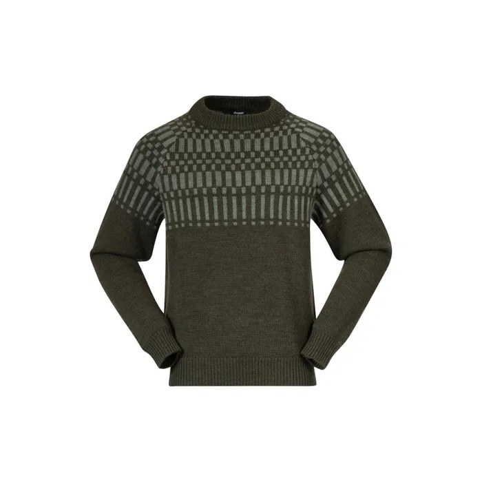 Men Bergans Of Norway Jumpers And Long Sleeves Nordmarka Merino Jumper Dark Green Mud Light Green Mud