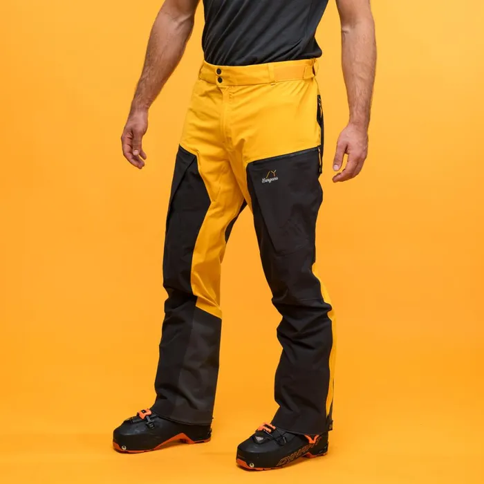 Men Bergans Of Norway Ski Pants Y Mountainline Hybrid Softshell Pants Mango Yellow Dark Shadow Grey