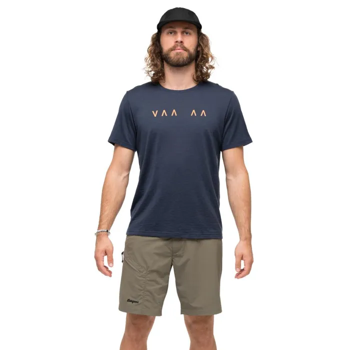 Men Bergans Of Norway TShirts Vaagaa Explore Merino Tee Navy Blue