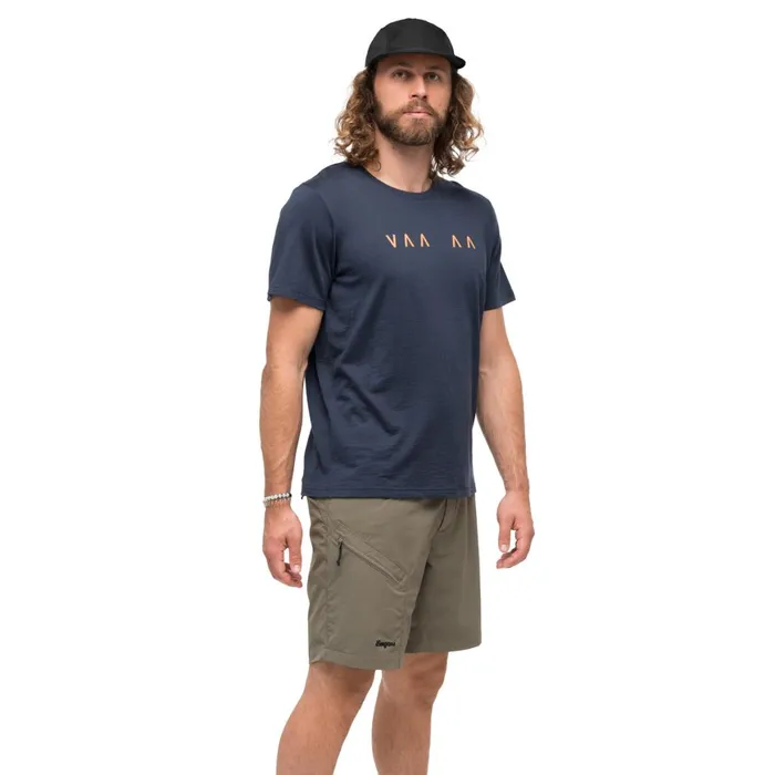 Men Bergans Of Norway TShirts Vaagaa Explore Merino Tee Navy Blue
