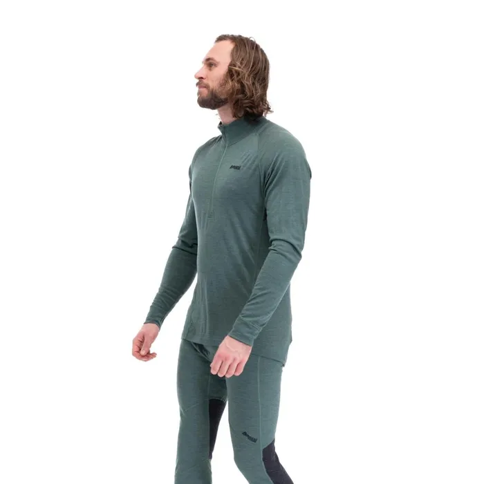 Men Bergans Of Norway Wool Longsleeved Shirts InnerPure Half Zip Dark Jade Green