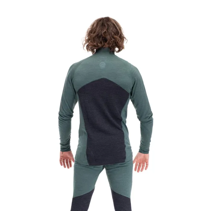 Men Bergans Of Norway Wool Longsleeved Shirts InnerPure Half Zip Dark Jade Green