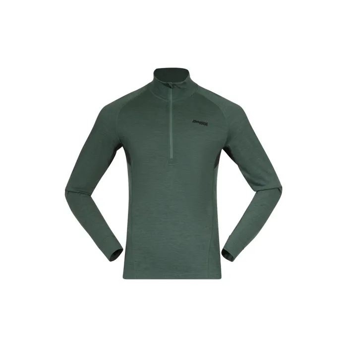 Men Bergans Of Norway Wool Longsleeved Shirts InnerPure Half Zip Dark Jade Green