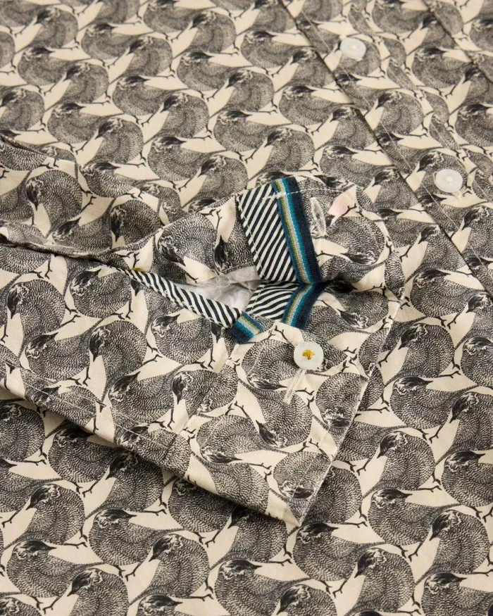 Men Bird Printed Shirt White Print White Stuff Shirts