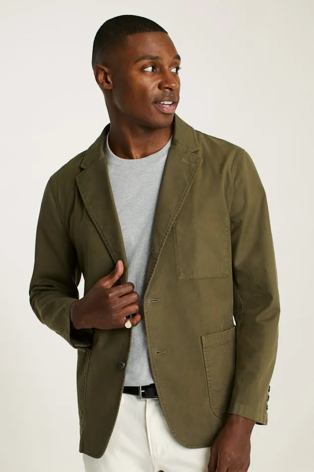 Men Bonobos Blazers and Sport Coats Jetsetter Washed Cotton Blazer Olive