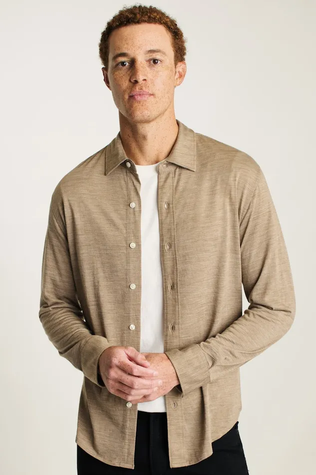 Men Bonobos Casual Shirts Performance Merino Shirt Heather Khaki Men Bonobos Casual Shirts Performance Merino Shirt Heather Khaki