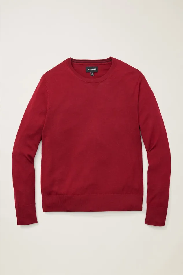 Men Bonobos Crew and VNeck Sweaters Washable Merino Crew Neck Sweater Dark Red