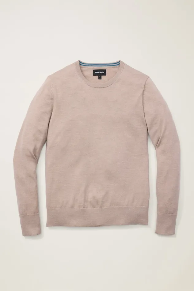 Men Bonobos Crew and VNeck Sweaters Washable Merino Crew Neck Sweater Heather Oatmeal