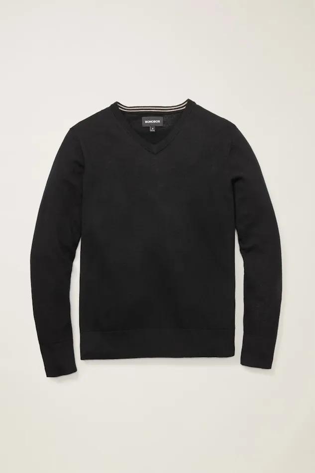Men Bonobos Crew and VNeck Sweaters Washable Merino VNeck Sweater Jet Black