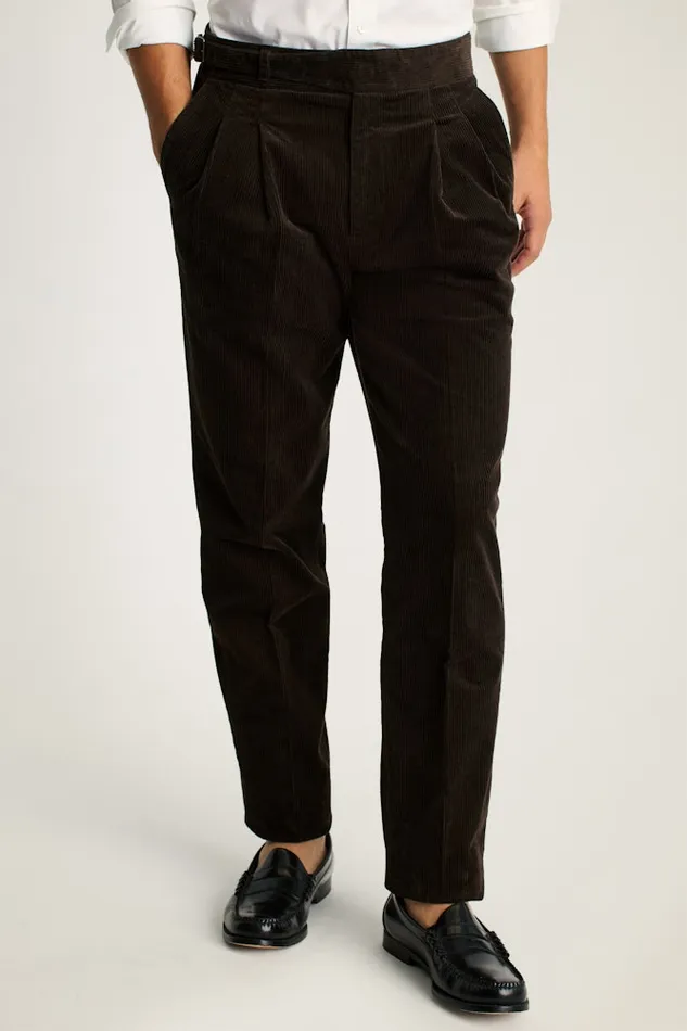 Men Bonobos Dress Pants Italian Gurkha Trouser Brown Corduroy