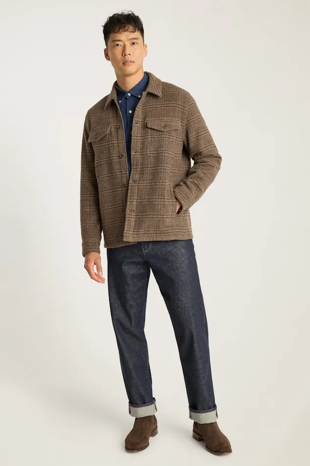 Men Bonobos Flannels and Shirt Jackets Italian Wool Jacket Khaki Brown Windowpane