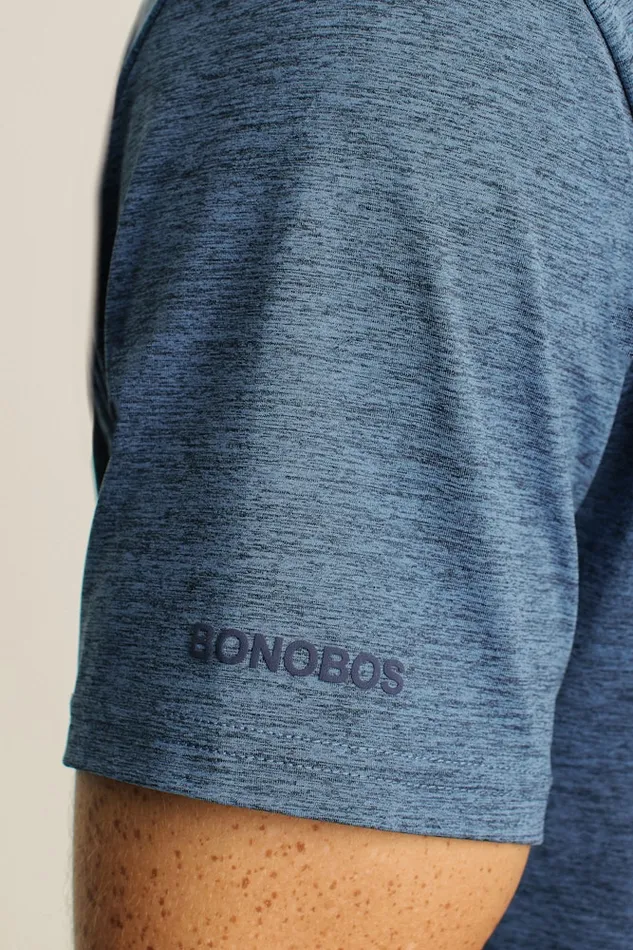 Men Bonobos Golf Polos and Tops The Performance Golf Polo Shirt Solid and Striped Heather Denim Blue