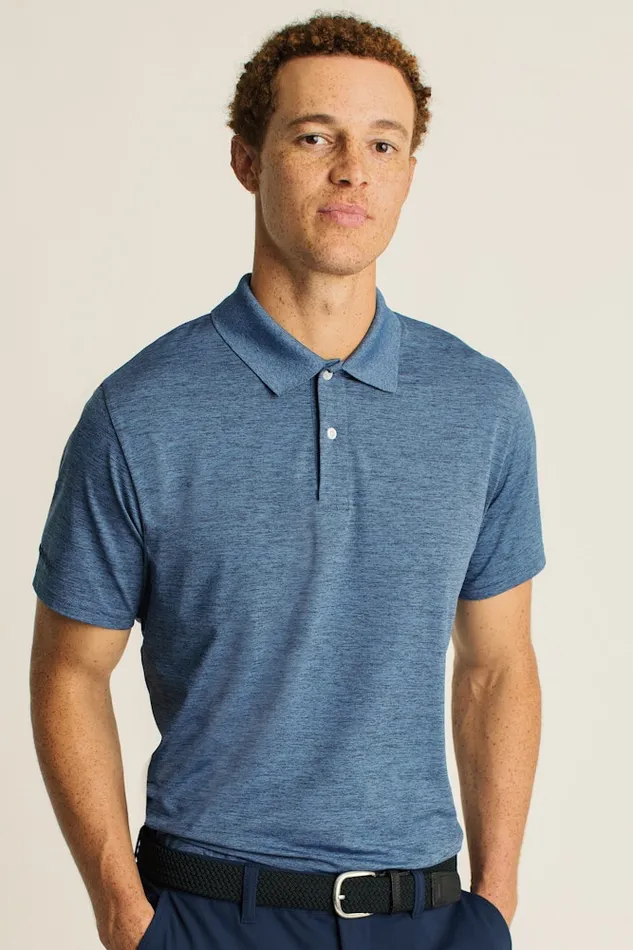 Men Bonobos Golf Polos and Tops The Performance Golf Polo Shirt Solid and Striped Heather Denim Blue