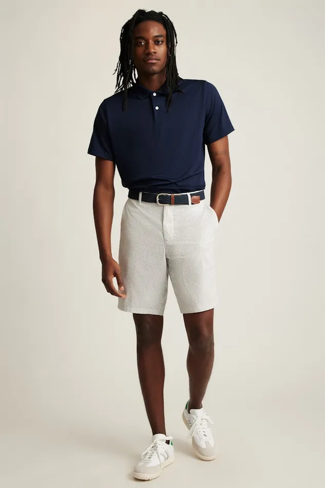Men Bonobos Golf Shorts Performance Seersucker Golf Short Grey And White Stripe