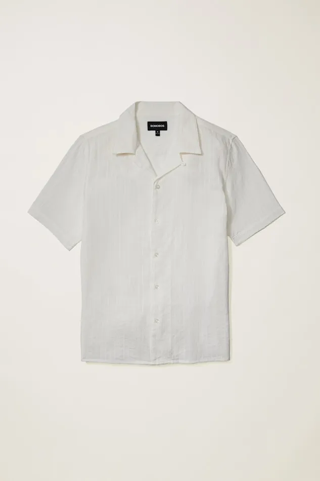 Men Bonobos Short Sleeve Shirts Limited Edition Riviera Cabana Shirt White Texture Stripe Men Bonobos Short Sleeve Shirts Limited Edition Riviera Cabana Shirt White Texture Stripe