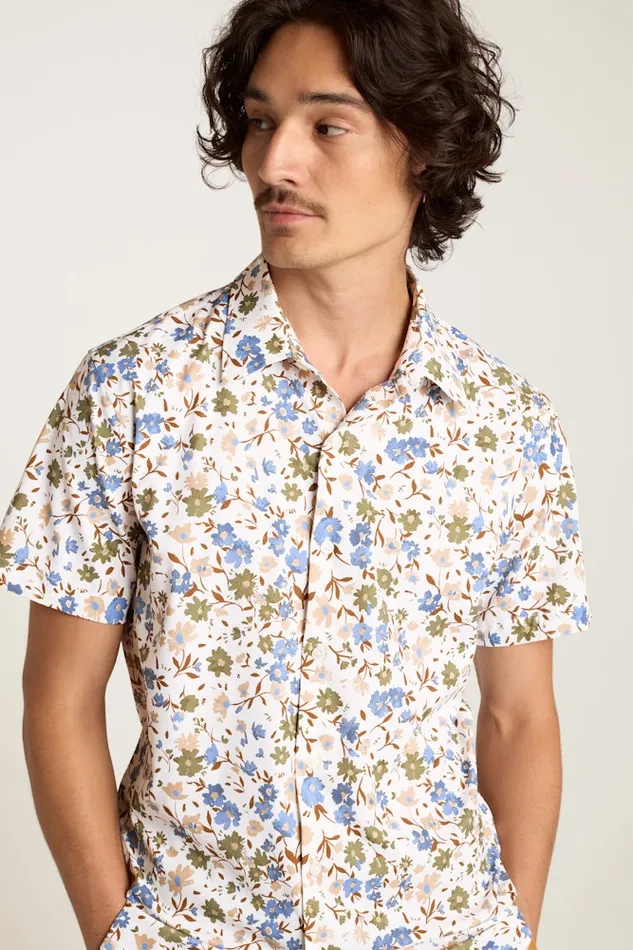 Men Bonobos Short Sleeve Shirts Tech Short Sleeve Shirt White Regal Floral