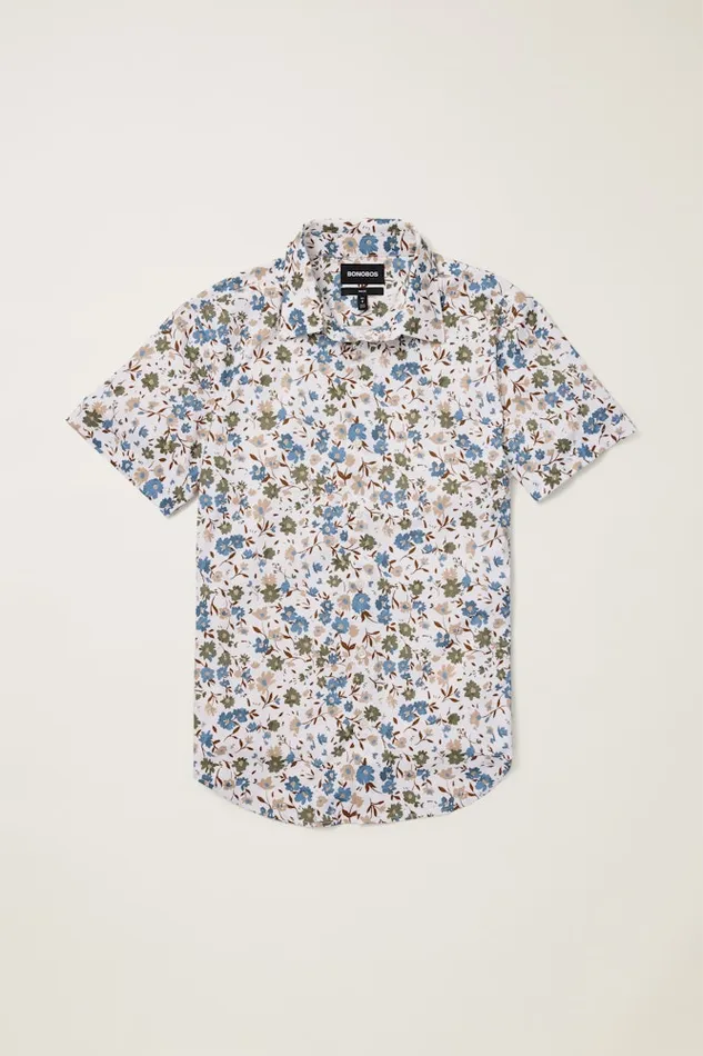 Men Bonobos Short Sleeve Shirts Tech Short Sleeve Shirt White Regal Floral