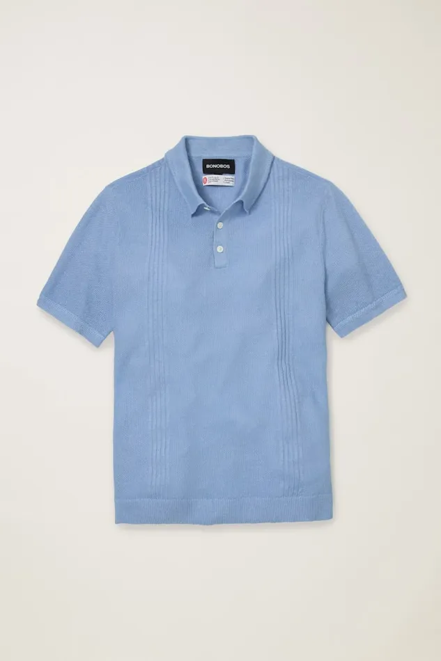 Men Bonobos Sweater Polos Hudson Italian Sweater Polo Light Blue Linen