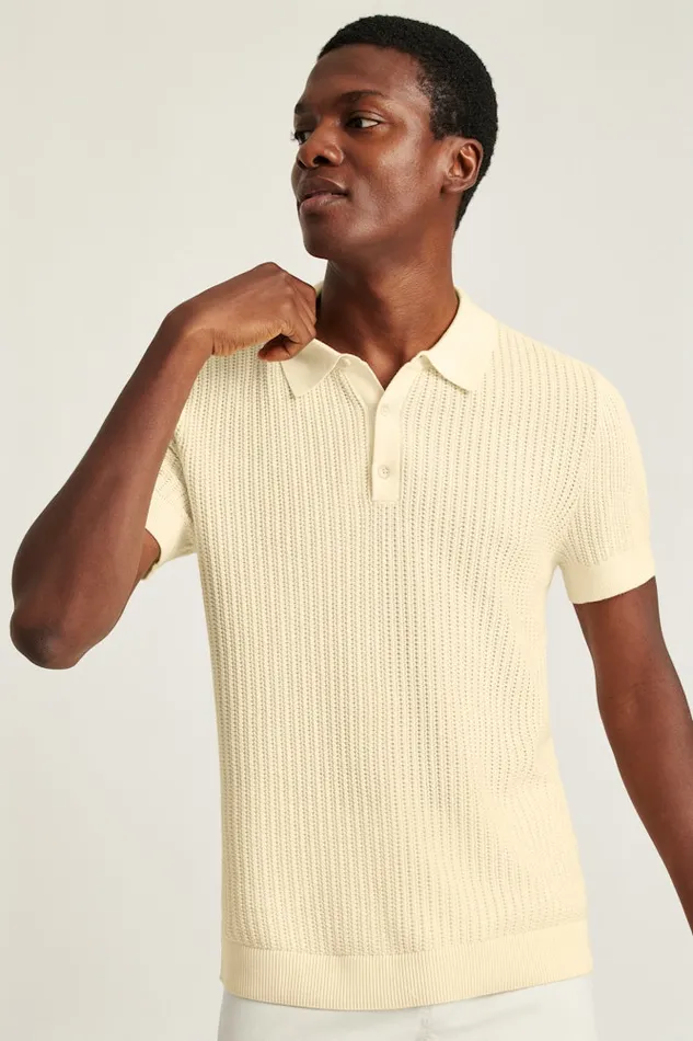 Men Bonobos Sweater Polos Hudson Sweater Polo Ivory Cotton Open Stitch Men Bonobos Sweater Polos Hudson Sweater Polo Ivory Cotton Open Stitch
