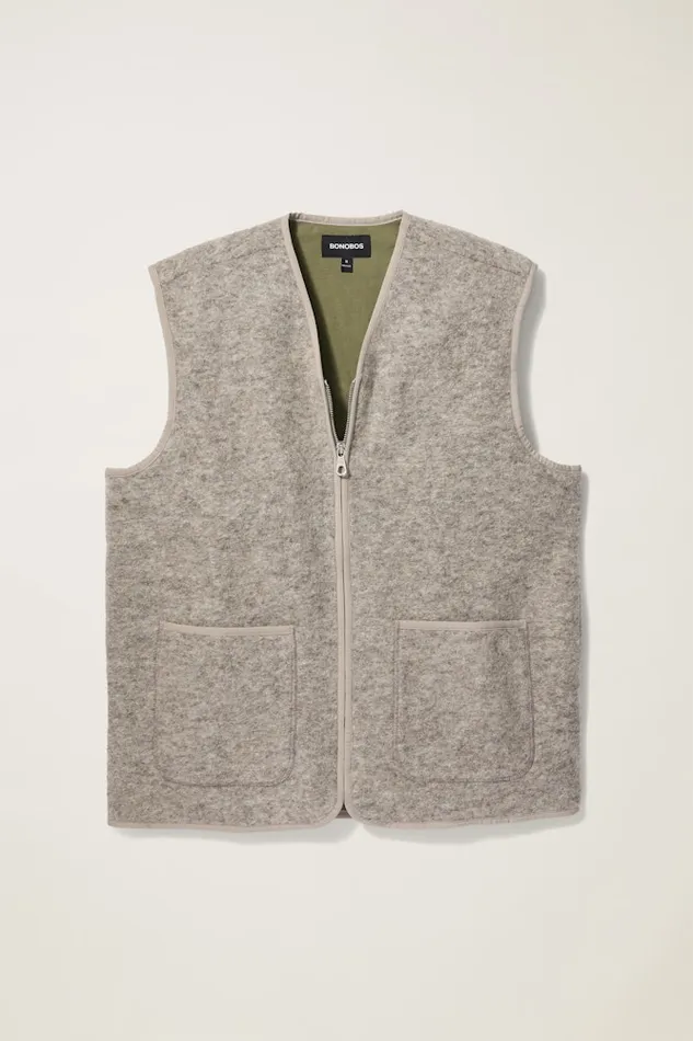 Men Bonobos Vests Italian Wool Fleece Vest Natural Grey Men Bonobos Vests Italian Wool Fleece Vest Natural Grey