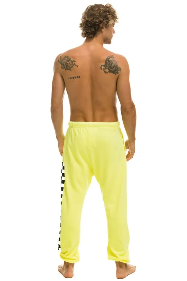 Men Bottoms Aviator Nation CHECK LEG SWEATPANTS 8211 NEON YELLOW Men Bottoms Aviator Nation CHECK LEG SWEATPANTS 8211 NEON YELLOW