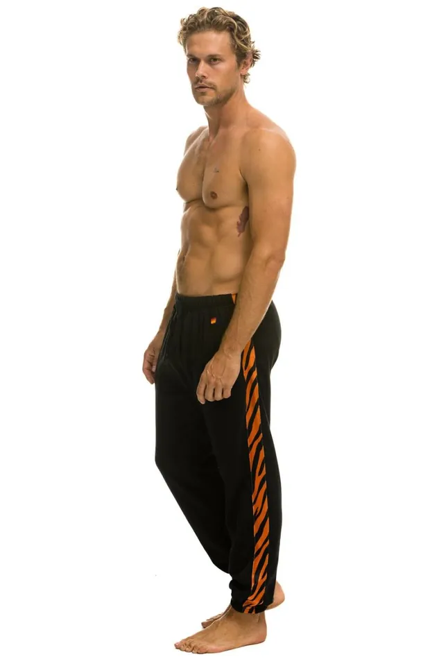 Men Bottoms Aviator Nation TIGER STRIPE SWEATPANTS 8211 BLACK TIGER
