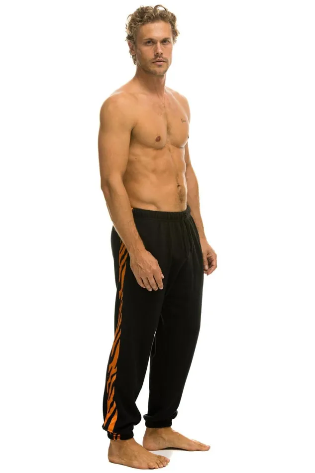Men Bottoms Aviator Nation TIGER STRIPE SWEATPANTS 8211 BLACK TIGER