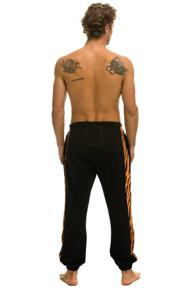 Men Bottoms Aviator Nation TIGER STRIPE SWEATPANTS 8211 BLACK TIGER