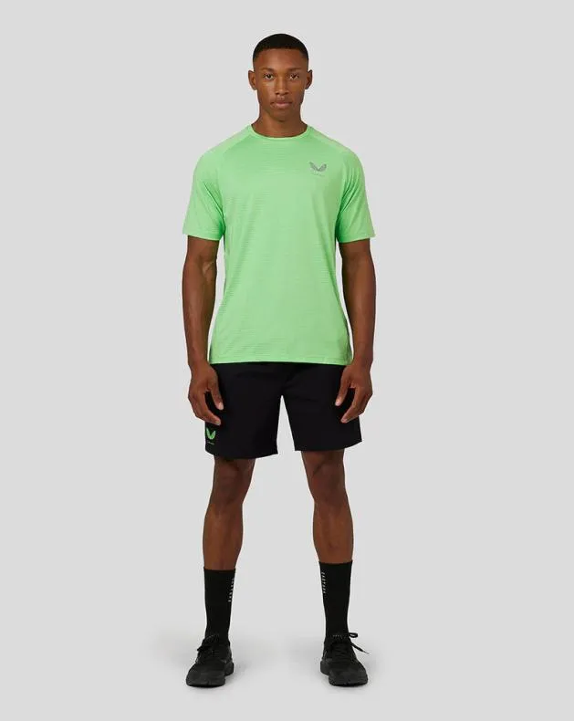 Men Castore Tops Flow Short Sleeve Panel TShirt 8211 Bright Green