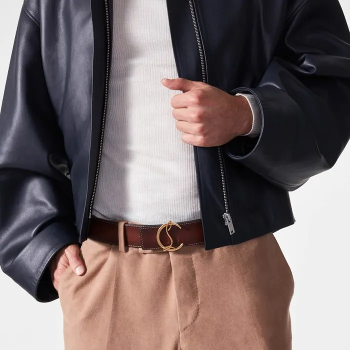 Men CL Logo Belt 8211 Patinated Calf Leather 8211 Havane Christian Louboutin Belts