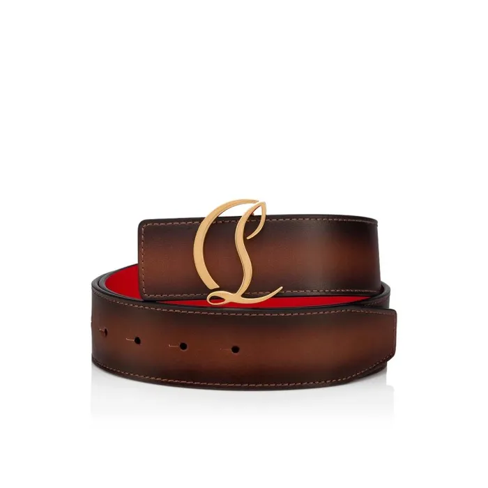 Men CL Logo Belt 8211 Patinated Calf Leather 8211 Havane Christian Louboutin Belts