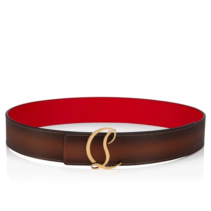 Men CL Logo Belt 8211 Patinated Calf Leather 8211 Havane Christian Louboutin Belts